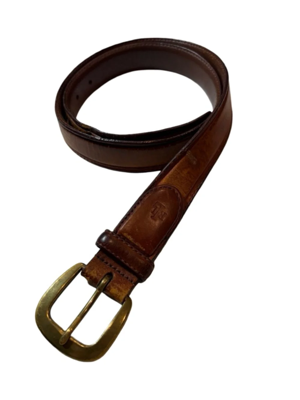 Lauren Ralph Lauren Brown Leather Belt Size 34 Brass Buckle Classic Western